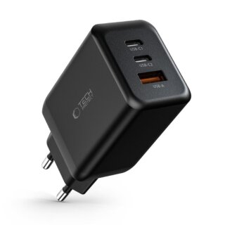 iKi C65W 2x USB-C + USB-A PD65W/QC3.0 hálózati töltő adapter - fekete