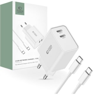 iKi C35W 2x USB-C PD35W hálózati töltő  + USB-C - USB-C kábel - fehér