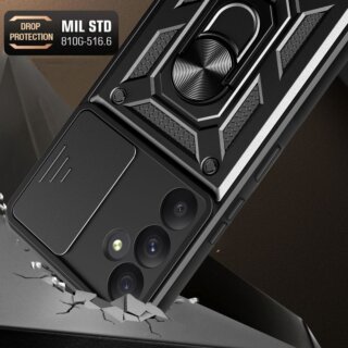 iKi Camshield Pro Samsung Galaxy S24 FE ütésálló kemény hátlap tok + állvány - fekete