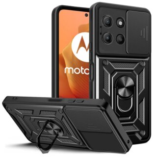 iKi Camshield Pro Motorola Moto G15 ütésálló kemény hátlap tok + állvány - fekete