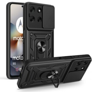 iKi Camshield Pro Motorola Moto G56 5G ütésálló kemény hátlap tok kameravédővel + kitámasztó - fekete