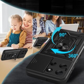 iKi Camshield Pro Motorola Moto G86 5G / G86 Power 5G ütésálló kemény hátlap tok kameravédővel + kitámasztó - fekete