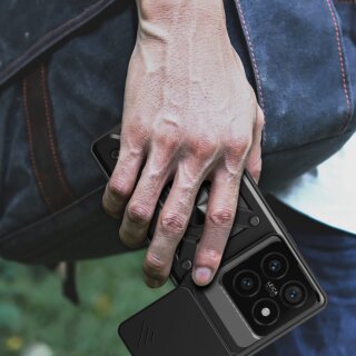 iKi Camshield Pro Xiaomi 14T ütésálló kemény hátlap tok + állvány - fekete