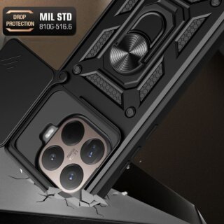 iKi Camshield Pro Xiaomi 15T Pro ütésálló kemény hátlap tok + állvány - fekete