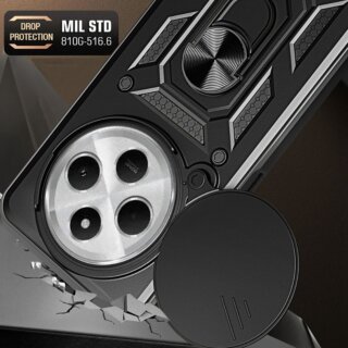 iKi Camshield Pro Xiaomi Redmi 14C / Poco C75 ütésálló kemény hátlap tok + állvány - fekete