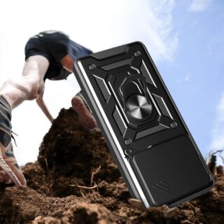 iKi Camshield Pro Xiaomi Redmi Note 14 4G / LTE ütésálló kemény hátlap tok + állvány - matt fekete