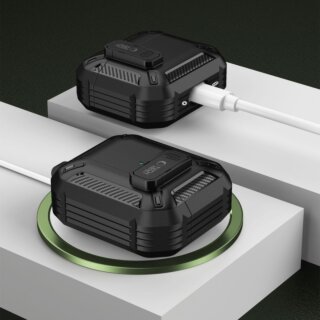 iKi Carbonox Apple AirPods 4 kemény tok + karabíner - fekete