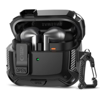 iKi Carbonox MagSafe Samsung Galaxy Buds 3 / 3 FE / 3 Pro kemény tok + karabíner - fekete