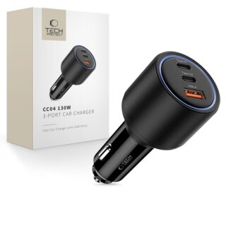 iKi CC04 autós szivargyújtós töltő (2x USB-C, USB-A) PD130W - fekete