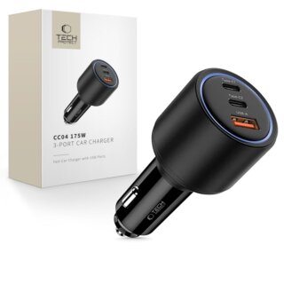 iKi CC04 autós szivargyújtós töltő (2x USB-C, USB-A) PD175W - fekete