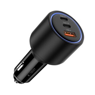 iKi CC04 autós szivargyújtós töltő (2x USB-C, USB-A) PD175W - fekete