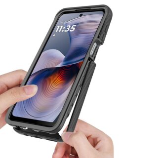 iKi Defense Motorola Moto G15 / G15 Power / E15 kemény hátlap tok + előlap - fekete/átlátszó