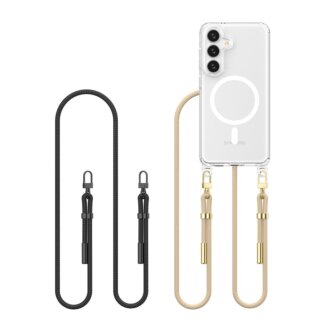 iKi Flexair Chain MagSafe Samsung Galaxy S25 szilikon hátlap tok + nyakpánt - átlátszó/fekete/bézs