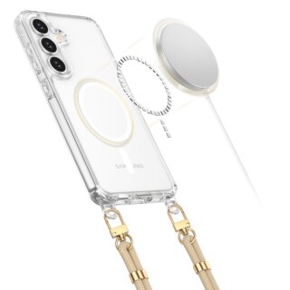 iKi Flexair Chain MagSafe Samsung Galaxy S25 szilikon hátlap tok + nyakpánt - átlátszó/fekete/bézs
