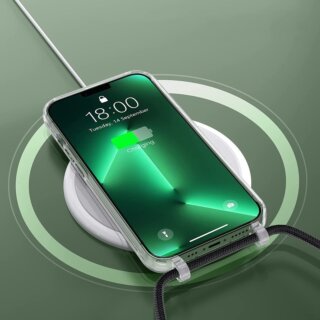 iKi Flexair Chain MagSafe iPhone 15 kemény hátlap tok + nyakpánt - átlátszó/fekete/bézs