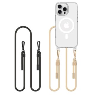 iKi Flexair Chain MagSafe iPhone 16 Pro Max szilikon hátlap tok + nyakpánt - átlátszó/fekete/bézs