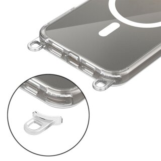 iKi Flexair Chain MagSafe iPhone 16 Pro Max szilikon hátlap tok + nyakpánt - átlátszó/fekete/bézs
