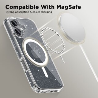 iKi Flexair Hybrid MagSafe iPhone 16 szilikon hátlap tok - átlátszó/csillámos
