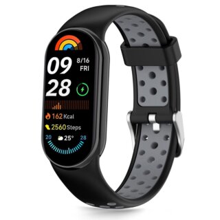 iKi Iconband Air Xiaomi Smart Band 8 / 9 / 10 / 10 NFC szilikon szíj - fekete/szürke