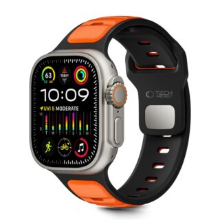 iKi Iconband Line Apple Watch 46mm / 45mm / 44mm / Ultra 49mm szilikon szíj - fekete/narancssárga