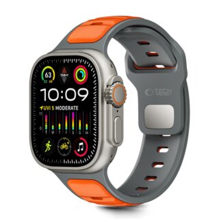 iKi Iconband Line Apple Watch 46mm / 45mm / 44mm / Ultra 49mm szilikon szíj - szürke/narancssárga