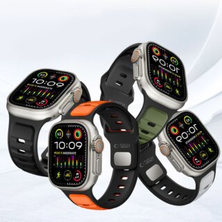 iKi Iconband Line Apple Watch 46mm / 45mm / 44mm / Ultra 49mm szilikon szíj - szürke/narancssárga