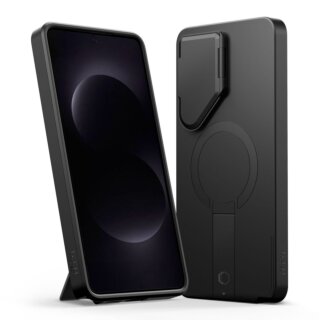 iKi Kevlar Aura MagSafe Samsung Galaxy S26 Ultra kemény hátlap tok kameravédővel + kitámasztóval - fekete