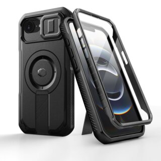 iKi Kevlar MagSafe iPhone 16e ütésálló kemény tok kameravédővel + előlap - fekete