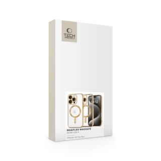 iKi MagFlex MagSafe iPhone 16 Pro Max szilikon ütésálló hátlap tok - arany/átlátszó/fényes