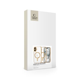 iKi MagFlex MagSafe iPhone 16 szilikon ütésálló hátlap tok - arany/átlátszó/fényes
