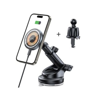 iKi MM15W-V5 Magnetic MagSafe okostelefon autós töltő 15W + USB-C - USB-A kábel - szellőzőrácsra + műszerfalra