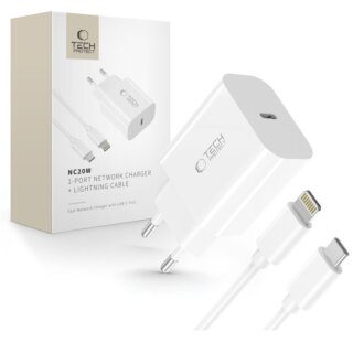 iKi NC20W hálózati töltő adapter (USB-C) PD20W + USB-C - Lightning kábel - fehér