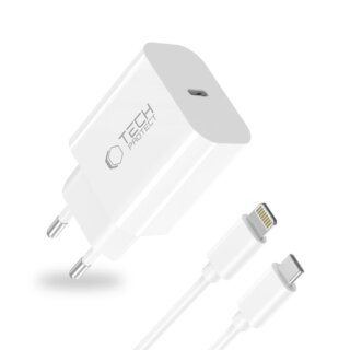 iKi NC20W hálózati töltő adapter (USB-C) PD20W + USB-C - Lightning kábel - fehér