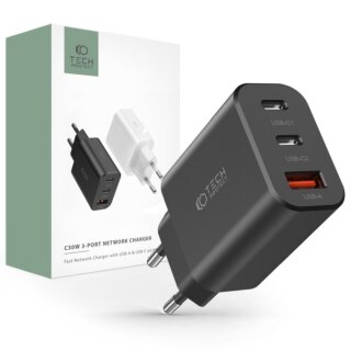 iKi NC30W 2xUSB-C + USB-A PD30W/QC3.0 hálózati töltő adapter - fekete