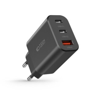 iKi NC30W 2xUSB-C + USB-A PD30W/QC3.0 hálózati töltő adapter - fekete