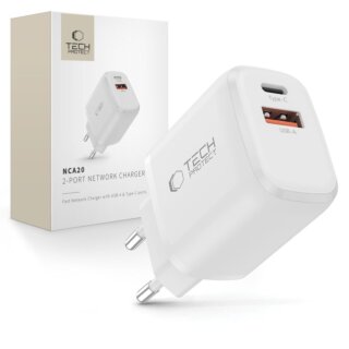 iKi NCA20 hálózati töltő adapter (1x USB-C, 1x USB-A) PD 20W QC3.0 - fehér