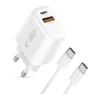 iKi NCA45W GaN hálózati töltő adapter (1x USB-C + 1x USB-A) 45W QC3.0 + USB-C - USB-C kábel - fehér