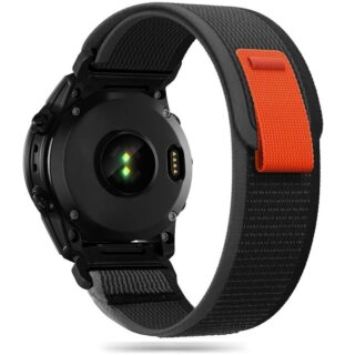iKi Nylon Garmin Fenix 5 / 6 / 6 Pro 7 tépőzáras szíj - fekete/narancssárga