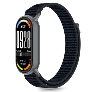 iKi Nylon Stripe Xiaomi Smart Band 8 / 9 / 10 / NFC tépőzáras szíj - fekete/narancssárga