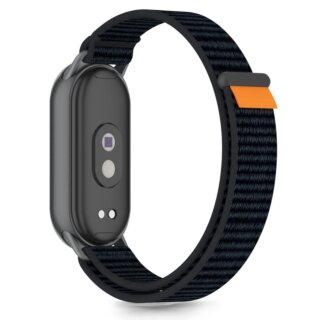 iKi Nylon Stripe Xiaomi Smart Band 8 / 9 / 10 / NFC tépőzáras szíj - fekete/narancssárga