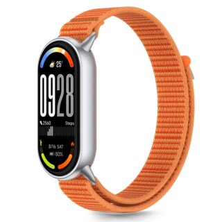iKi Nylon Stripe Xiaomi Smart Band 8 / 9 / 10 / NFC tépőzáras szíj - szürke/narancssárga
