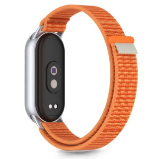 iKi Nylon Stripe Xiaomi Smart Band 8 / 9 / 10 / NFC tépőzáras szíj - szürke/narancssárga
