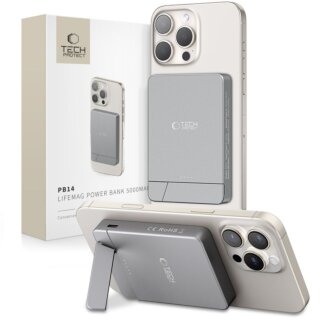 iKi PB14 Lifemag MagSafe Powerbank 5000mAh külső akkumulátor kitámasztóval - szürke