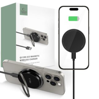 iKi QI15- A33 MagSafe - USB-C töltő kábel kitámasztóval - fekete