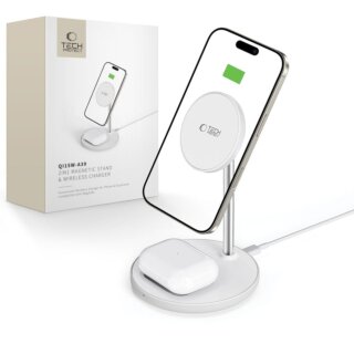 iKi QI15W-A39 2in1 MagSafe iPhone + AirPods Qi vezeték nélküli töltő állvány - fehér