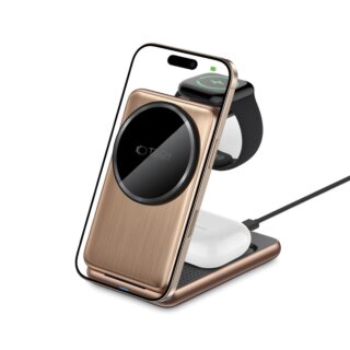 iKi QI15W-A42 3in1 MagSafe iPhone + Apple Watch + AirPods Qi vezeték nélküli töltő állvány - arany