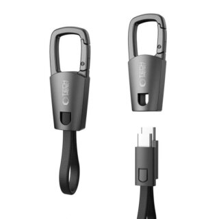 iKi Ultraboost DNA Keychain USB-C - USB-C kábel kulcstartó PD 60W 3A - 17cm - szürke