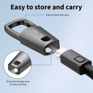 iKi Ultraboost DNA Keychain USB-C - USB-C kábel kulcstartó PD 60W 3A - 17cm - szürke