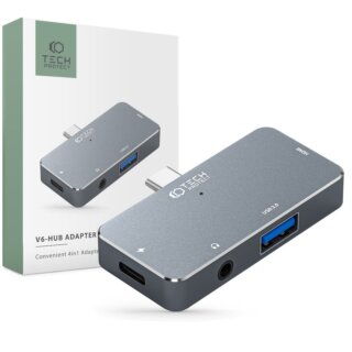 iKi 4in1 V6 USB-C hub (USB-A + USB-C + HDMI + 3,5mm jack) - szürke