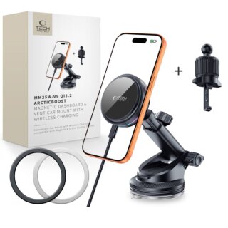 iKi V9 Arcticboost Magnetic Qi2.2 MagSafe okostelefon autós tartó és töltő 25W - szellőzőrácsra + műszerfalra - fekete